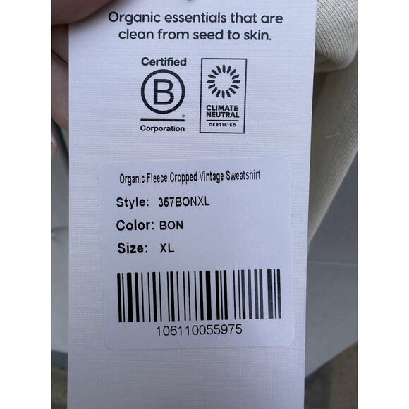 MATE The Label Organic Fleece Cropped Vintage Sweatshirt Bone Sz XL Athleisure - Picture 8 of 11